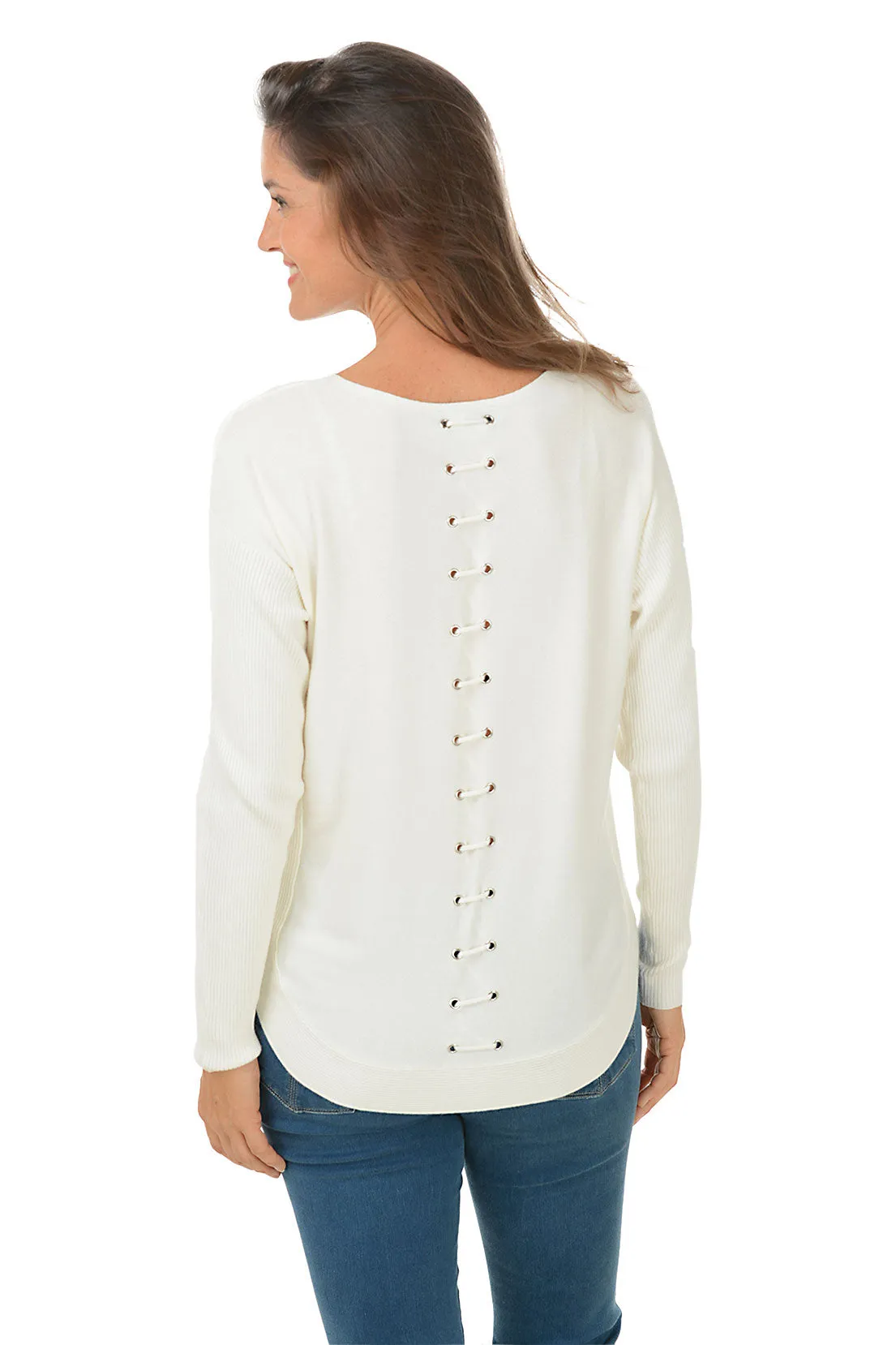 Laced Grommet Back Sweater