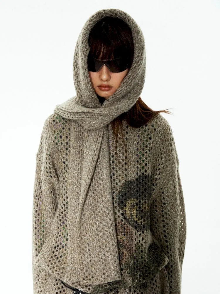 Large Mesh Openwork Knitted Scarf【s0000006265】