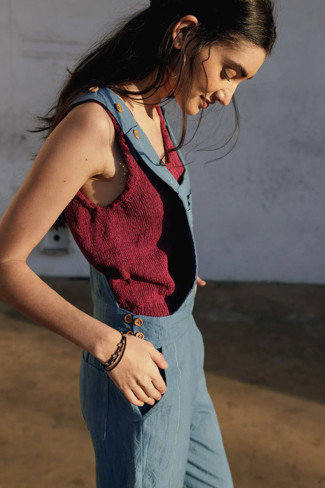 Laura Hand Knit Cotton Tank in Rose - XL