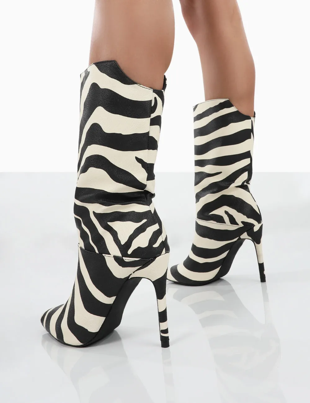 Lisel Zebra PU Pointed Toe Stiletto Heeled Ankle Boots