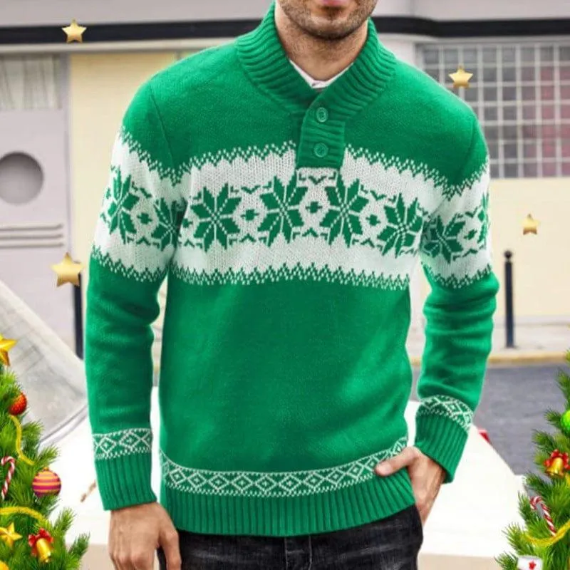 Long Sleeved Christmas Jacquard Knitting Sweater For Men