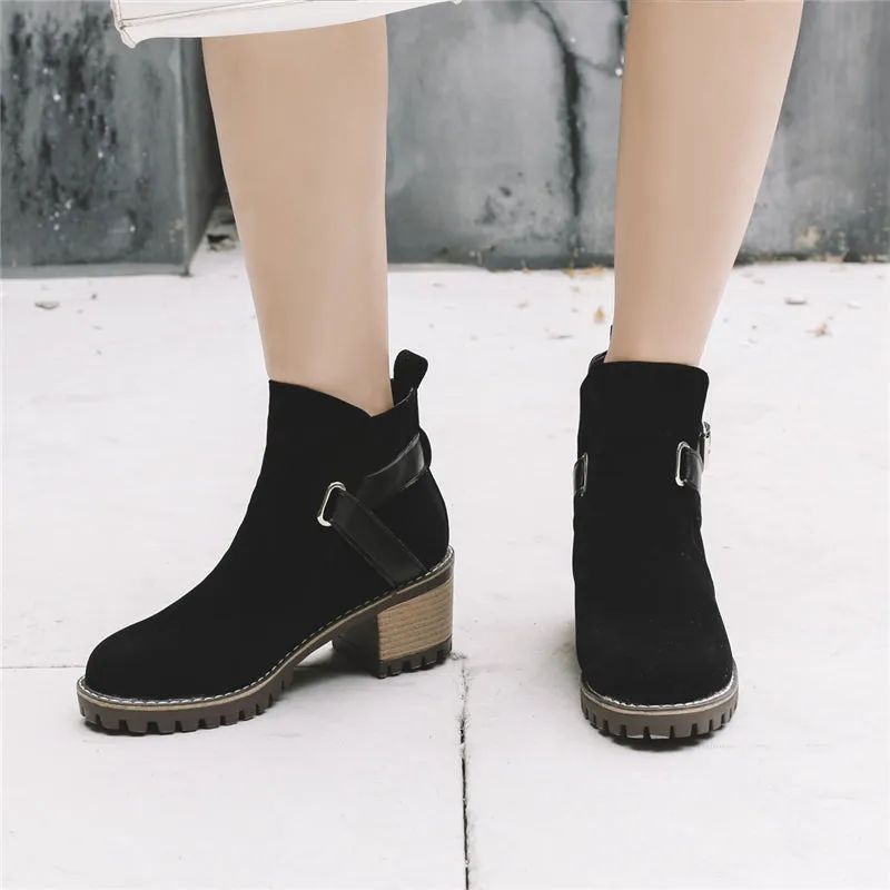 Martin Slip On Square Heels Winter Ankle Boots