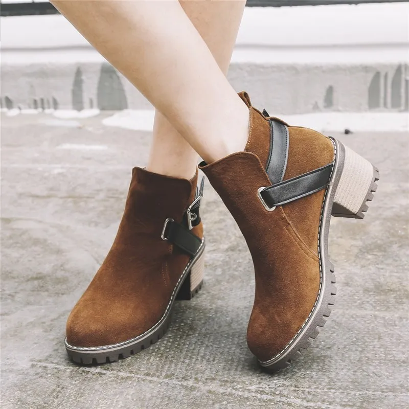 Martin Slip On Square Heels Winter Ankle Boots