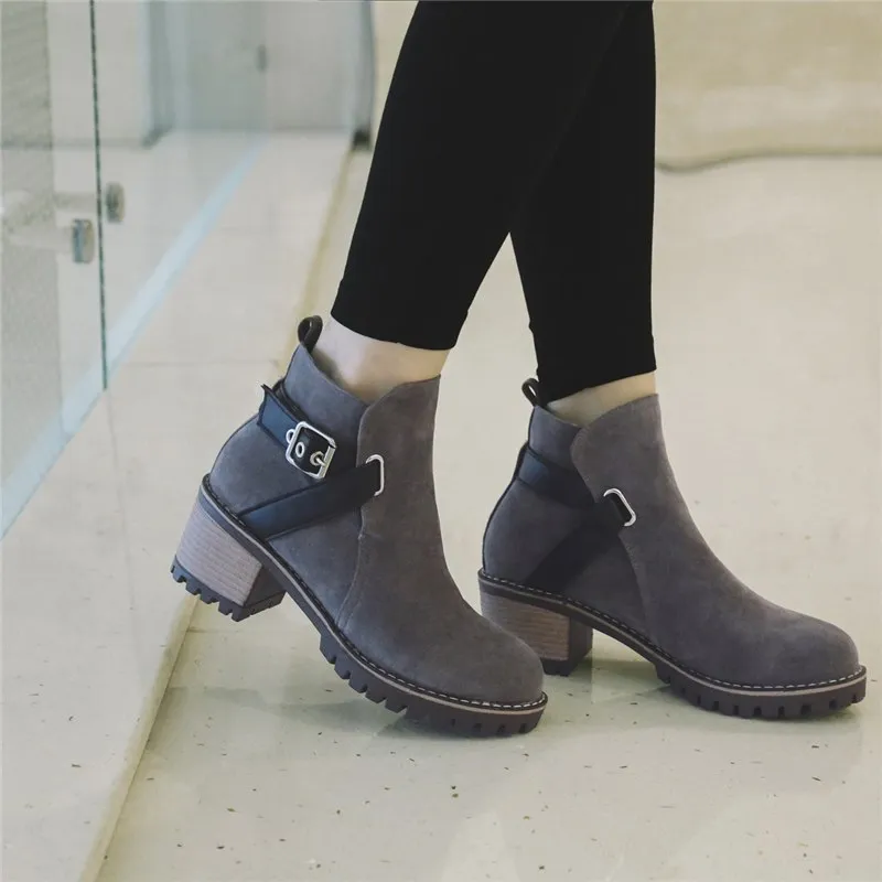 Martin Slip On Square Heels Winter Ankle Boots