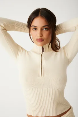 Maverick Cloud Knit Half Zip Sweater - French Vanilla