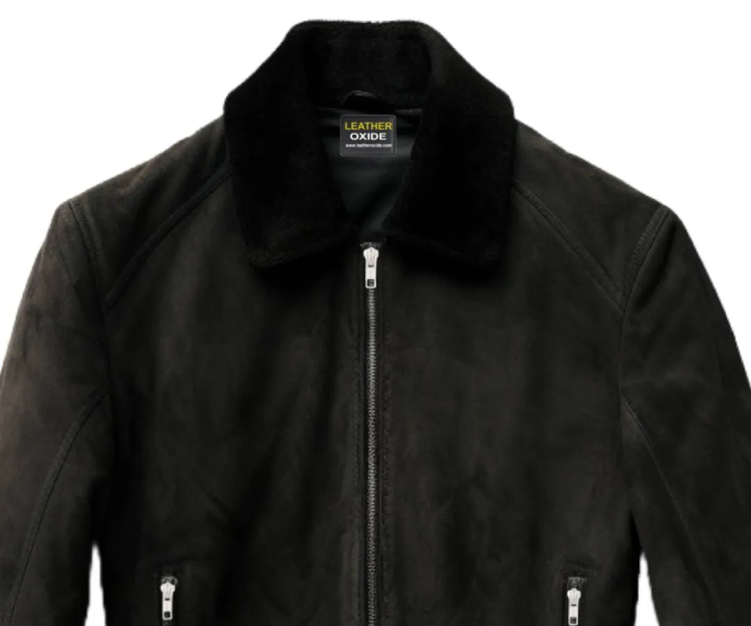 Men Suede Leather Jacket Black - Suede Black Jacket