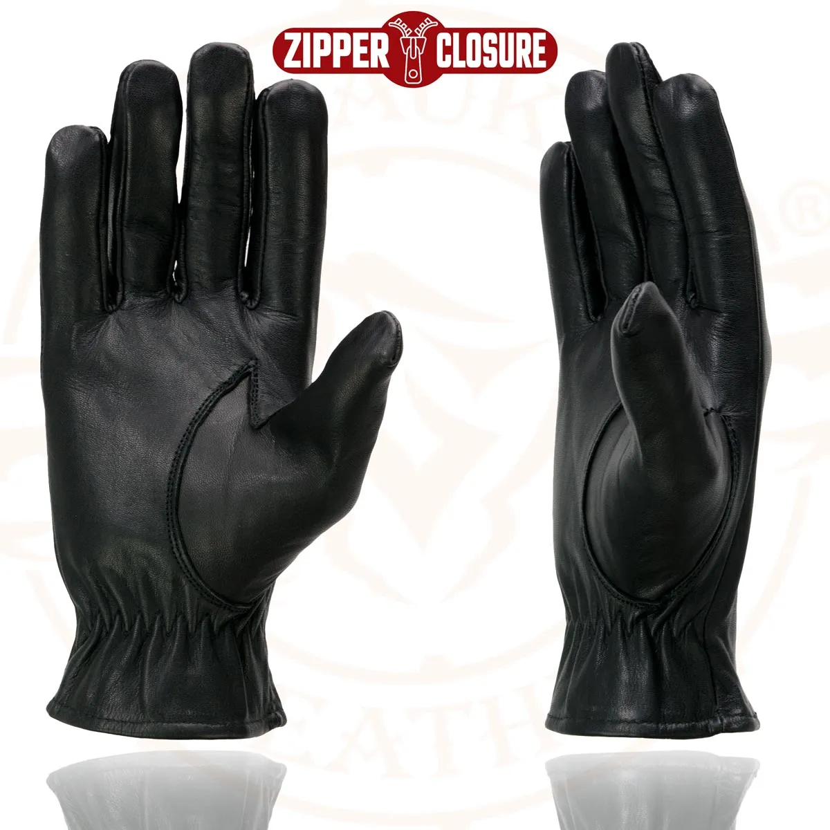 Milwaukee Leather SH226D Men's Black Unlined Leather Lightweight Motorcycle Hand Gloves W/ Wrist Zipper Closure