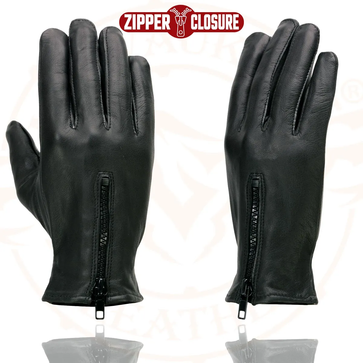 Milwaukee Leather SH226D Men's Black Unlined Leather Lightweight Motorcycle Hand Gloves W/ Wrist Zipper Closure