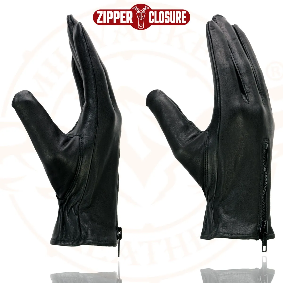 Milwaukee Leather SH226D Men's Black Unlined Leather Lightweight Motorcycle Hand Gloves W/ Wrist Zipper Closure