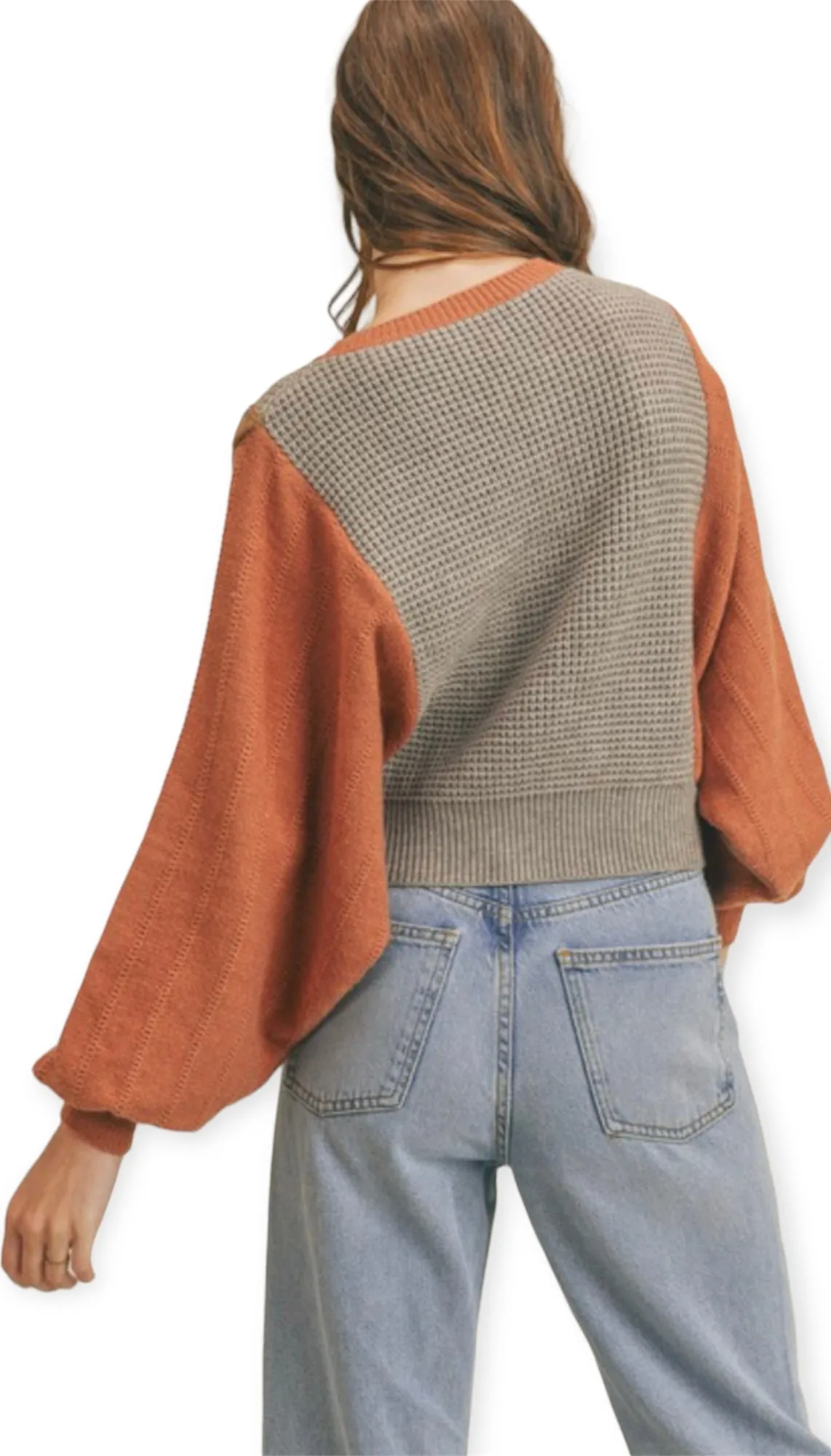 Mixed Knit Batwing Sweater- Copper