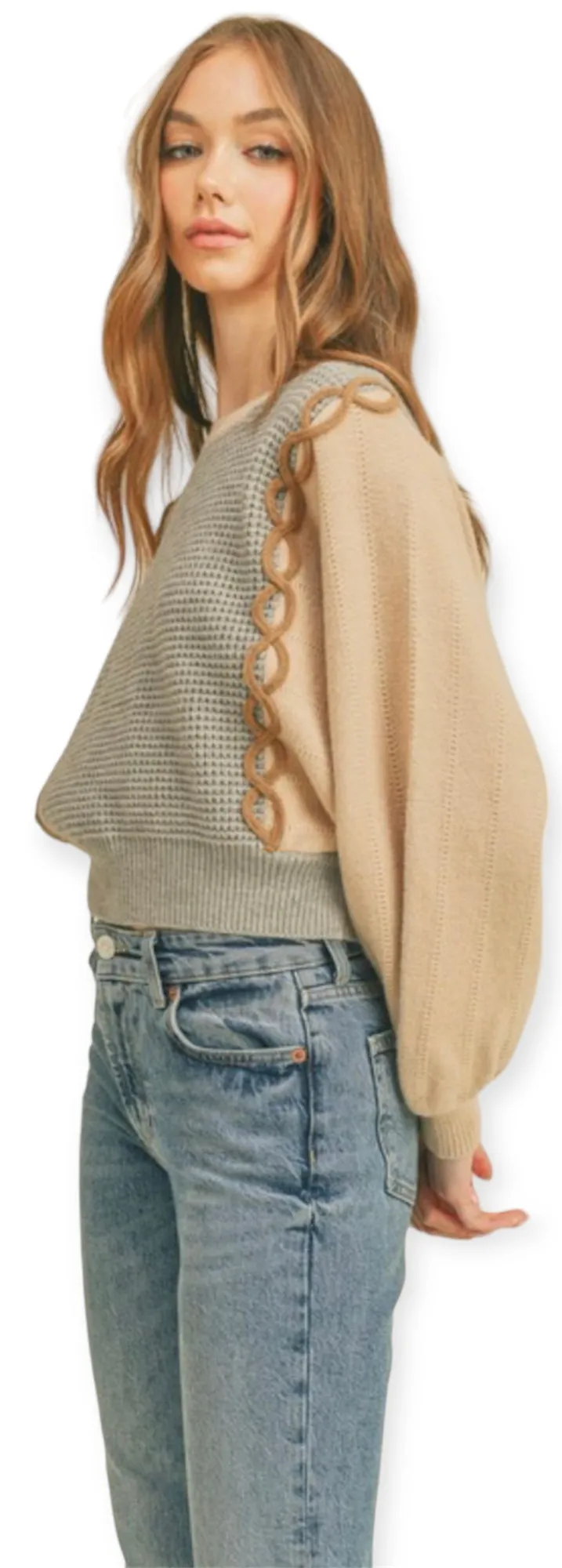 Mixed Knit Batwing Sweater