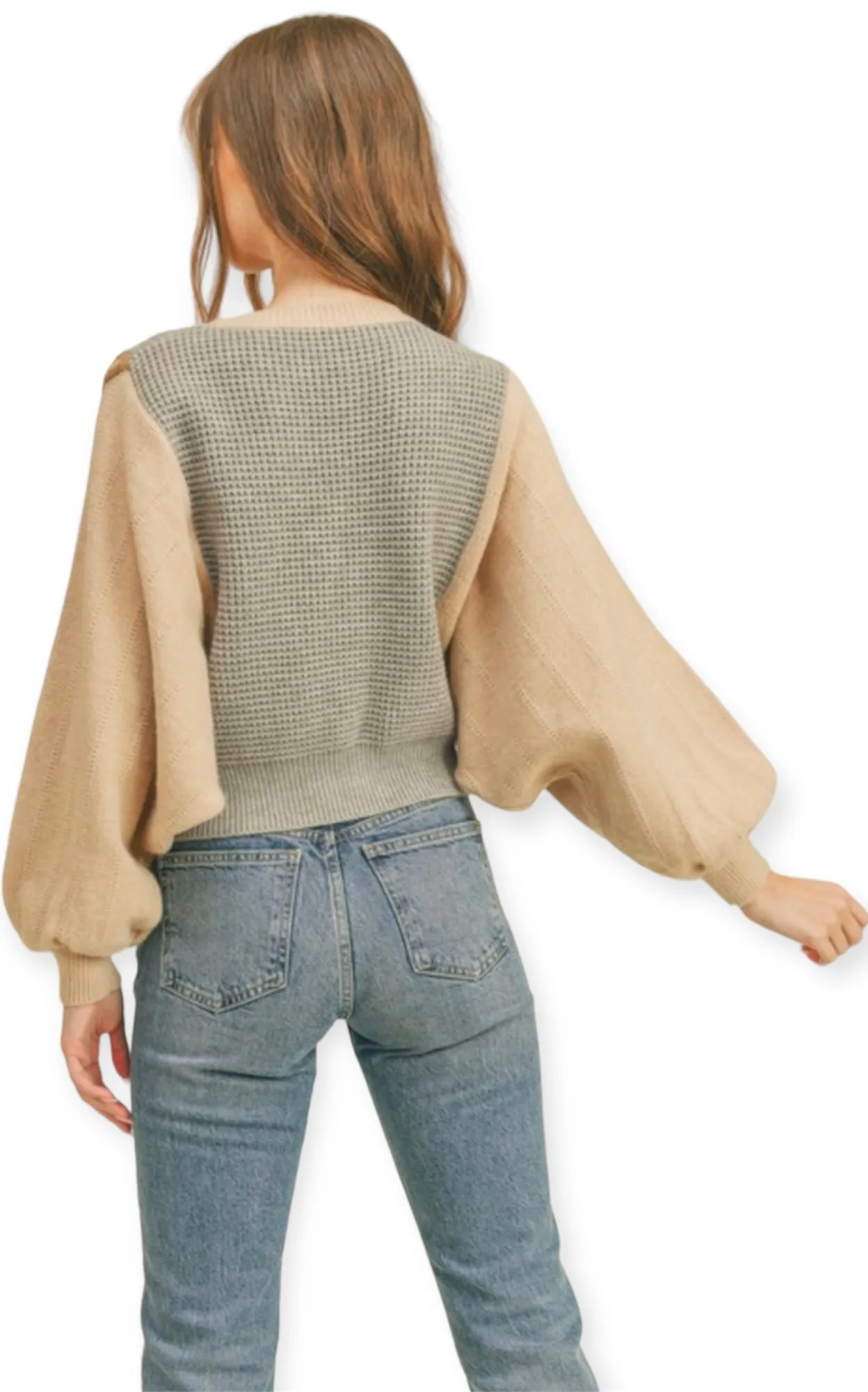 Mixed Knit Batwing Sweater