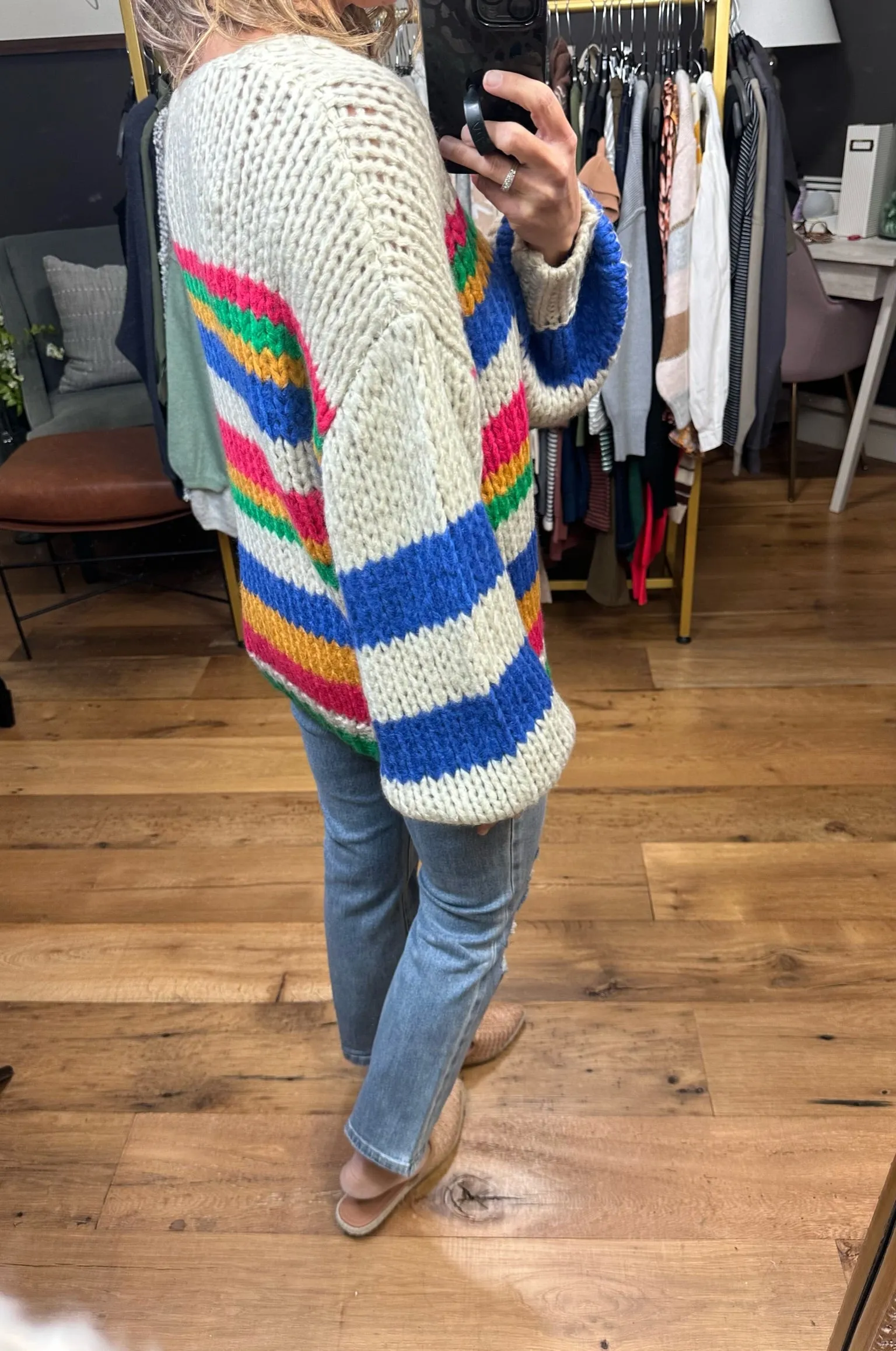 More Often Striped Chenille Knit Sweater - Blue Stripe