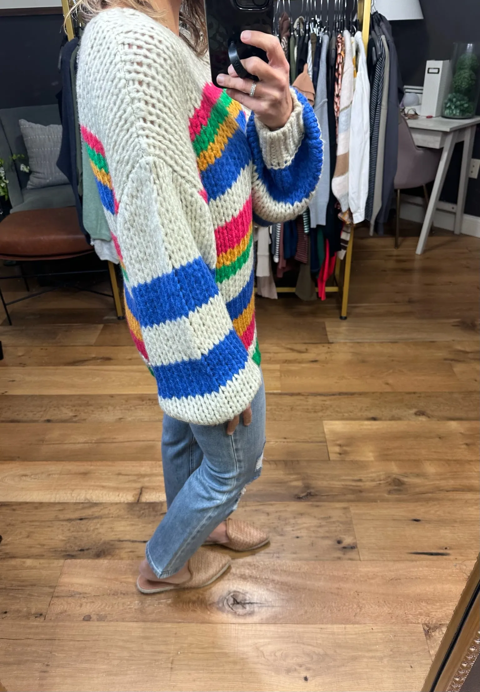 More Often Striped Chenille Knit Sweater - Blue Stripe