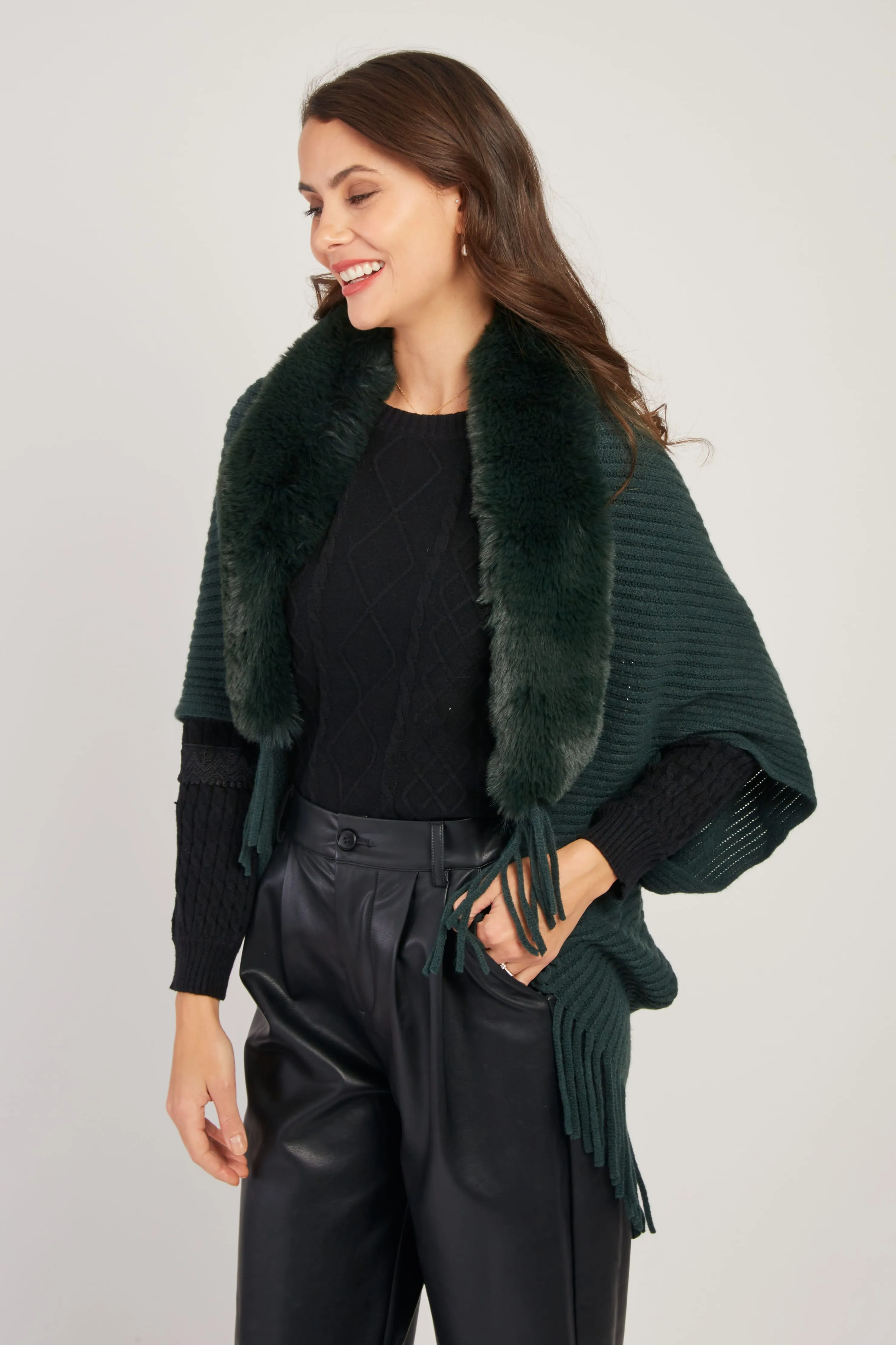 Nelly Faux Fur Shrug/Shawl  -Kelly Green