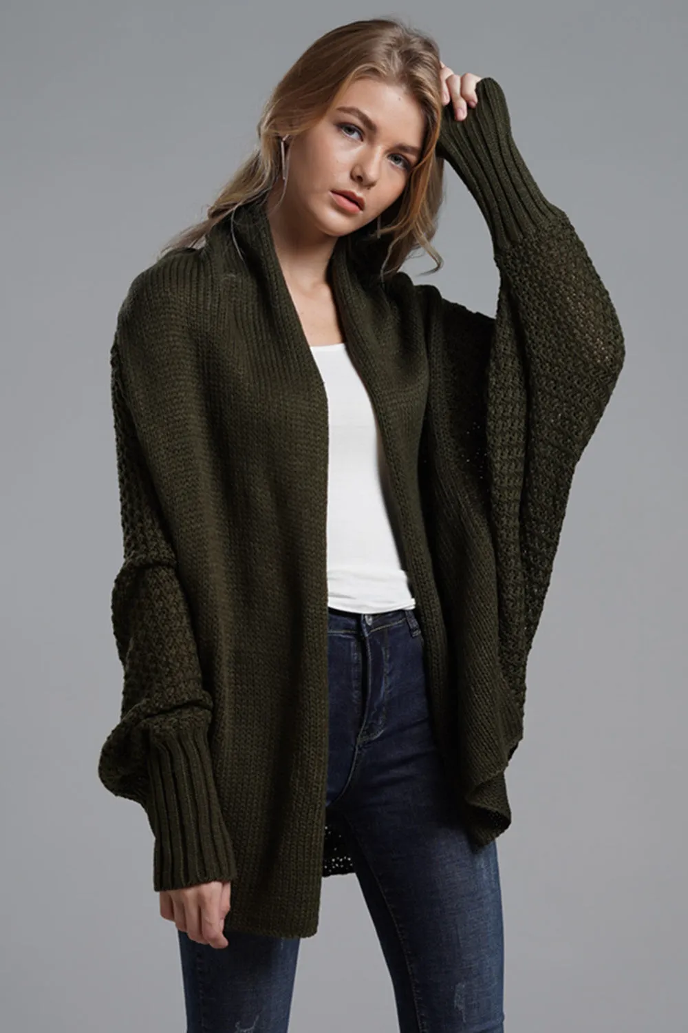 Open Front Batwing Sleeve Cardigan