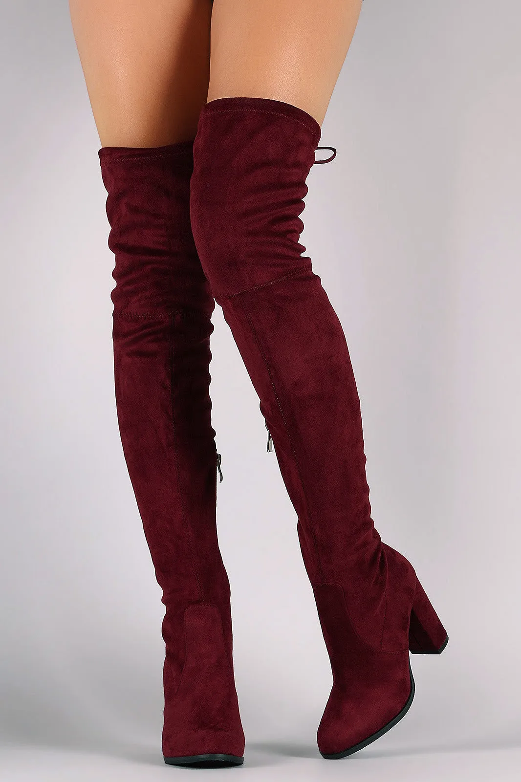 Over-The-Knee Suede Almond Toe Self-Tie Back Boots