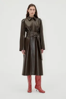 Oversized Trenchcoat With Buckle Belt - Chocolate