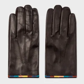 Paul Smith - Men's Artist Stripe Leather Gloves in Black