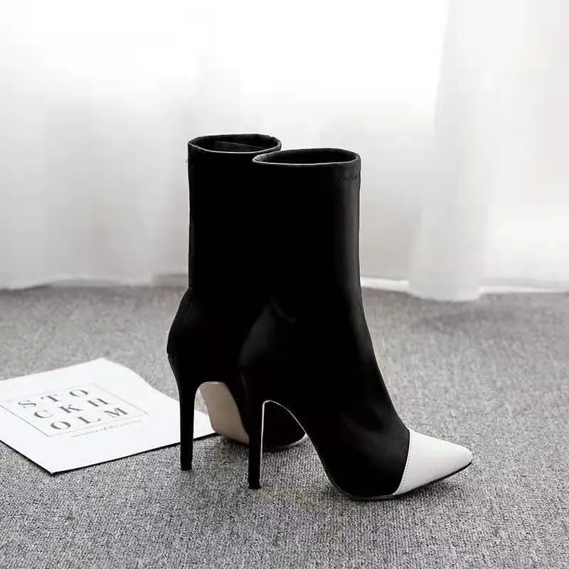 Pointed Toe Stiletto Heel Stretch Ankle Boots