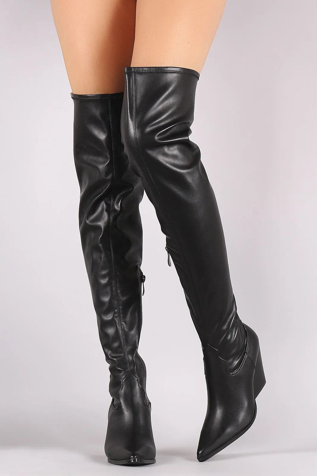 Pointy Toe Chunky Heeled Over-The-Knee Western Boots