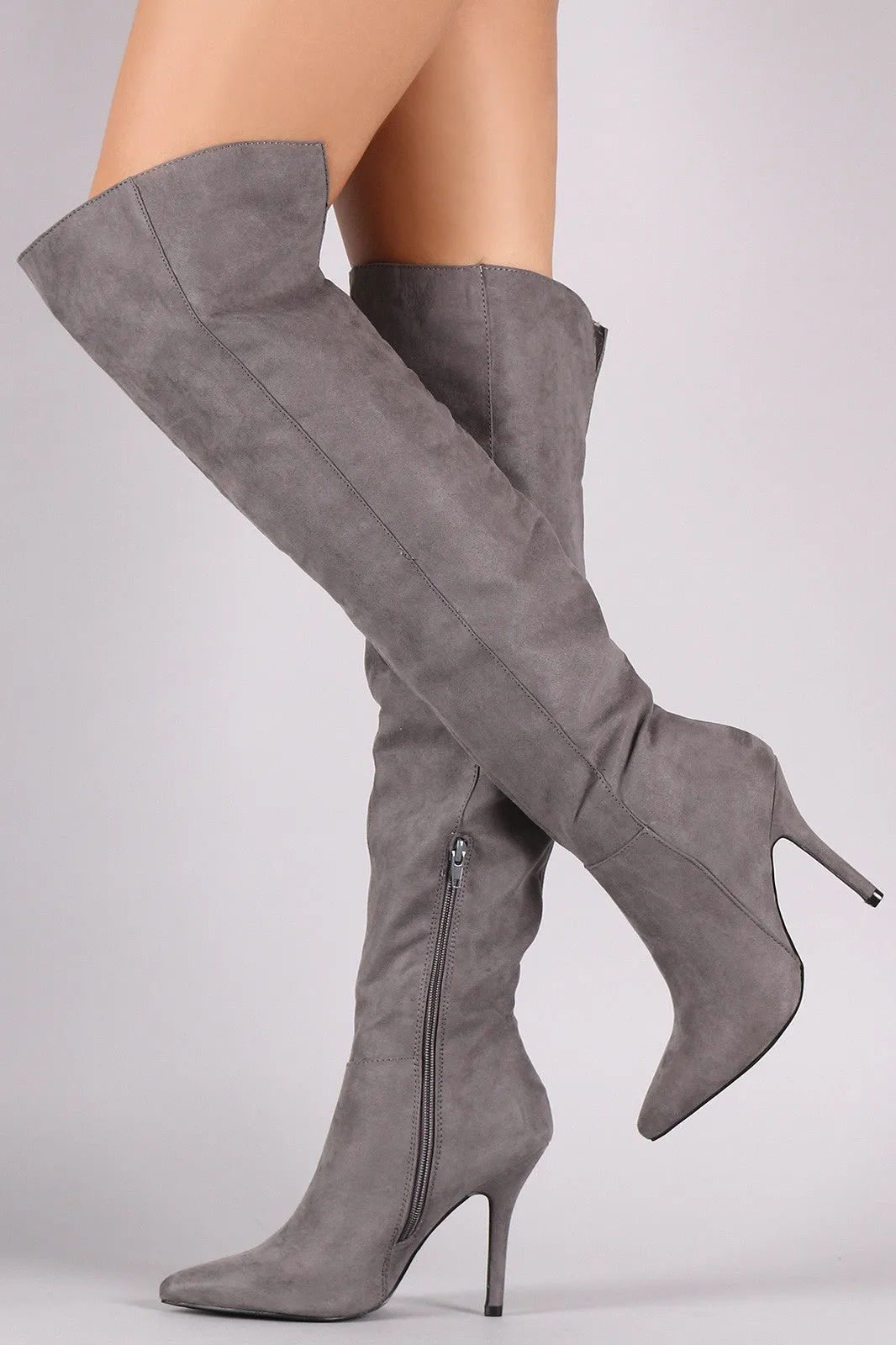 Qupid Suede Pointy Toe Over-The-Knee Stiletto Boots