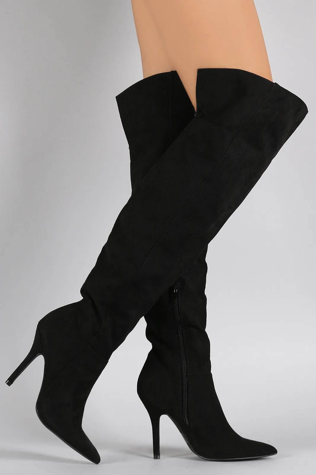 Qupid Suede Pointy Toe Over-The-Knee Stiletto Boots