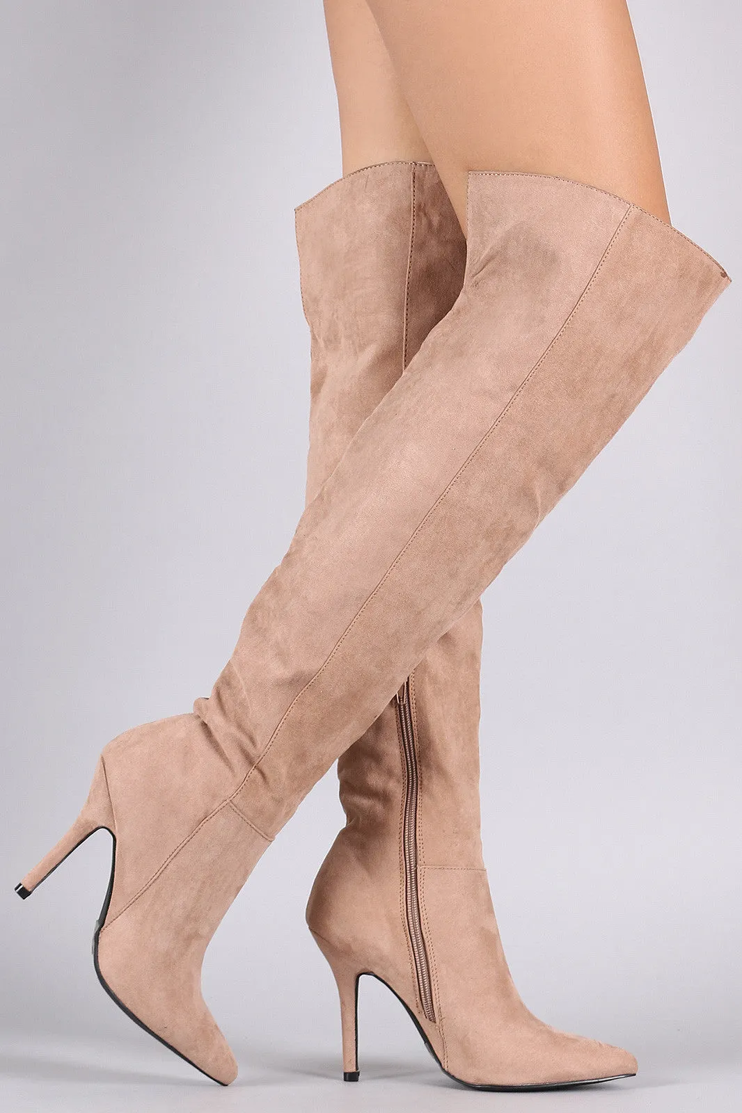 Qupid Suede Pointy Toe Over-The-Knee Stiletto Boots