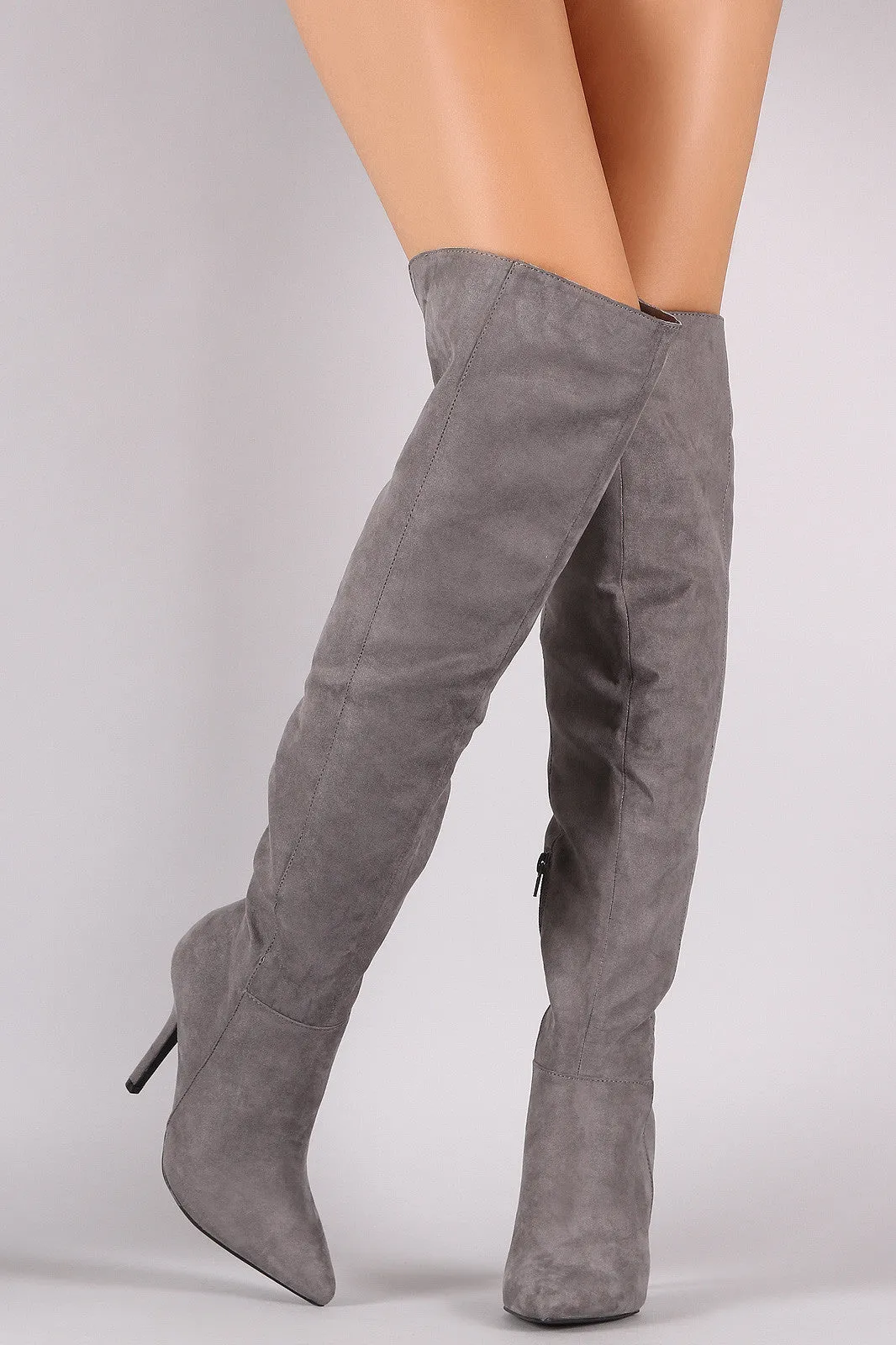 Qupid Suede Pointy Toe Over-The-Knee Stiletto Boots