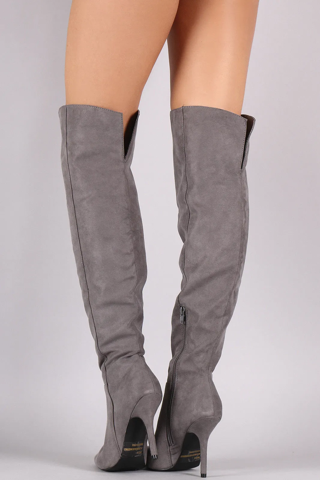 Qupid Suede Pointy Toe Over-The-Knee Stiletto Boots