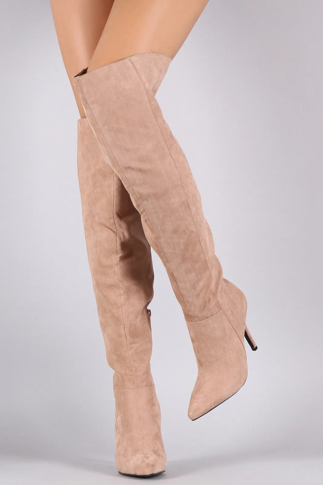 Qupid Suede Pointy Toe Over-The-Knee Stiletto Boots