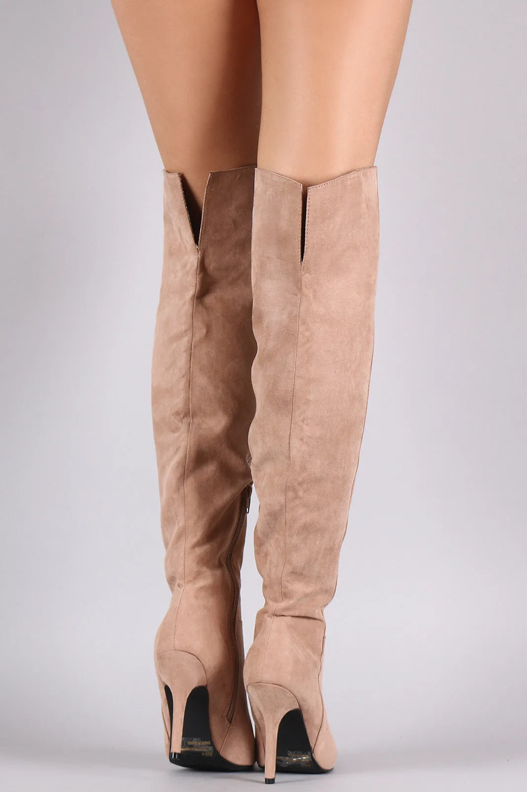 Qupid Suede Pointy Toe Over-The-Knee Stiletto Boots