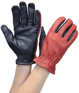 Red/Black Leather Vented Motorcycle Gloves #GM218VBG