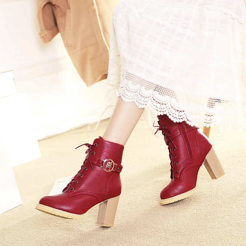 Retro High Heels Add Warm Fur Ankle Boots