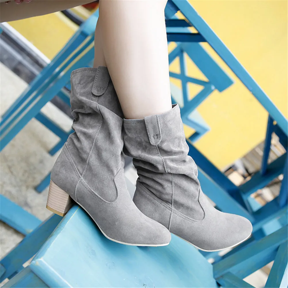 Slip on western Fall winter  mid-calf Boots