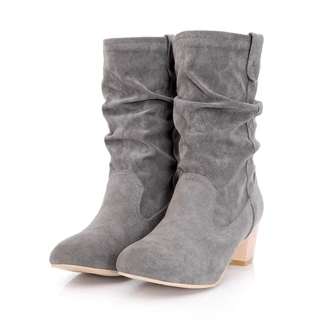 Slip on western Fall winter  mid-calf Boots