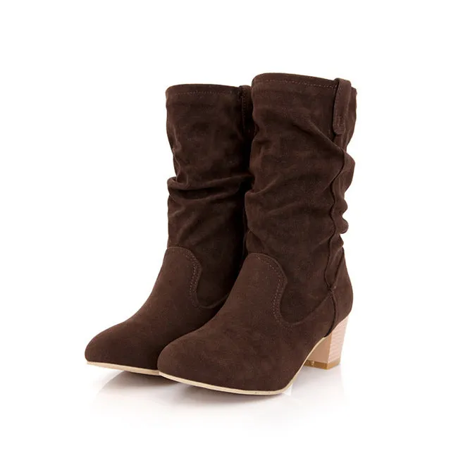 Slip on western Fall winter  mid-calf Boots