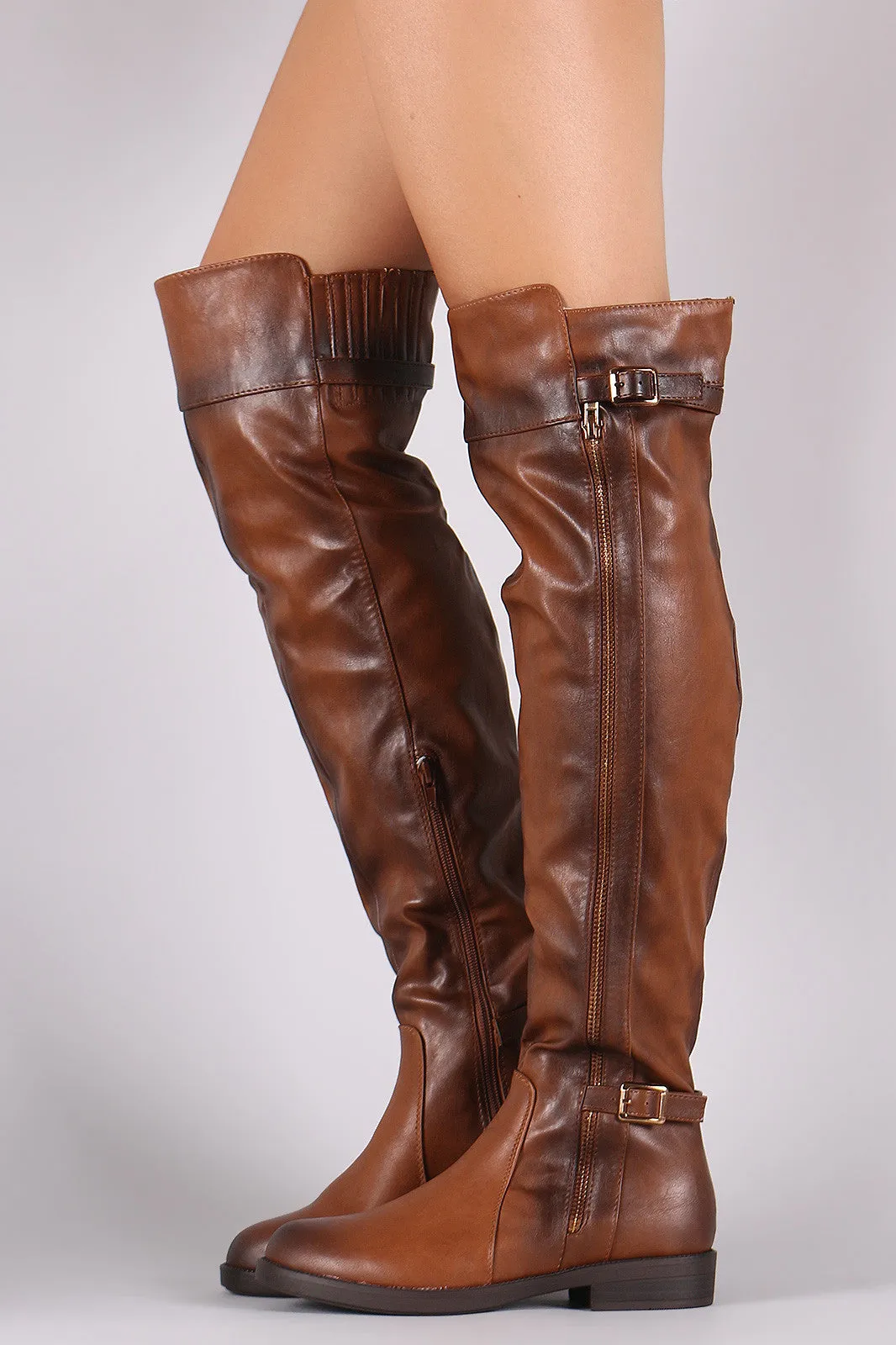 Slouchy Buckled Riding Boots