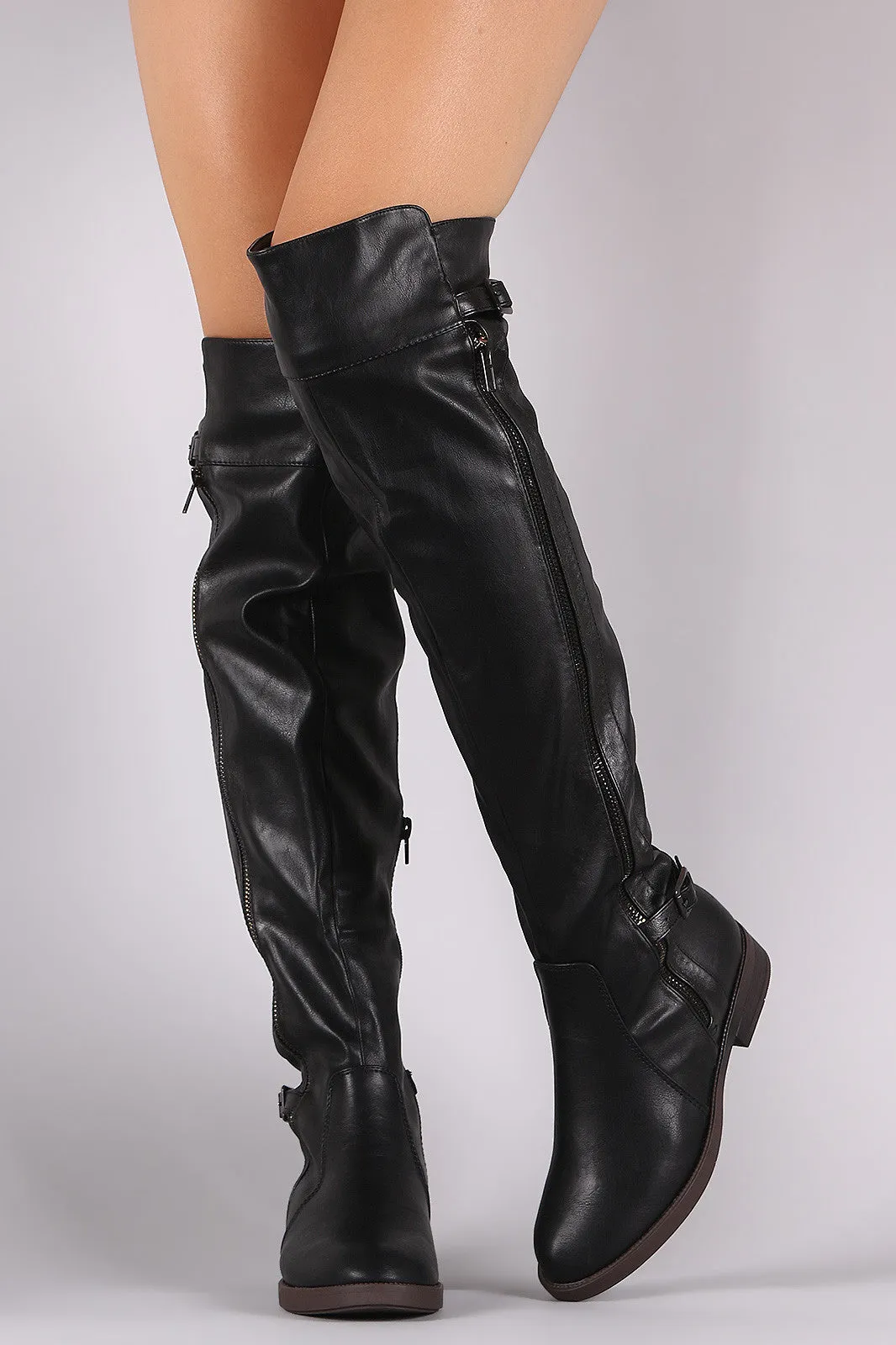 Slouchy Buckled Riding Boots