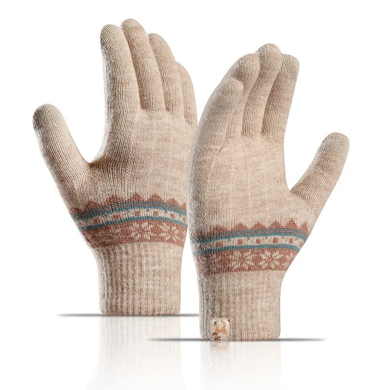 Snowflake Jacquard Stretchy Cuffs Warm Knitted Gloves