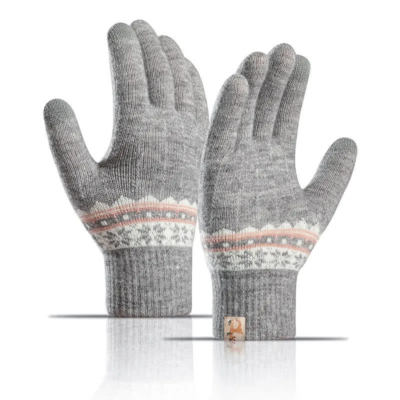 Snowflake Jacquard Stretchy Cuffs Warm Knitted Gloves