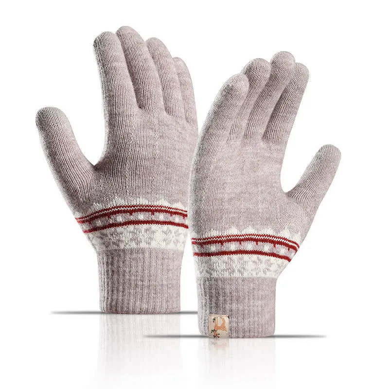 Snowflake Jacquard Stretchy Cuffs Warm Knitted Gloves