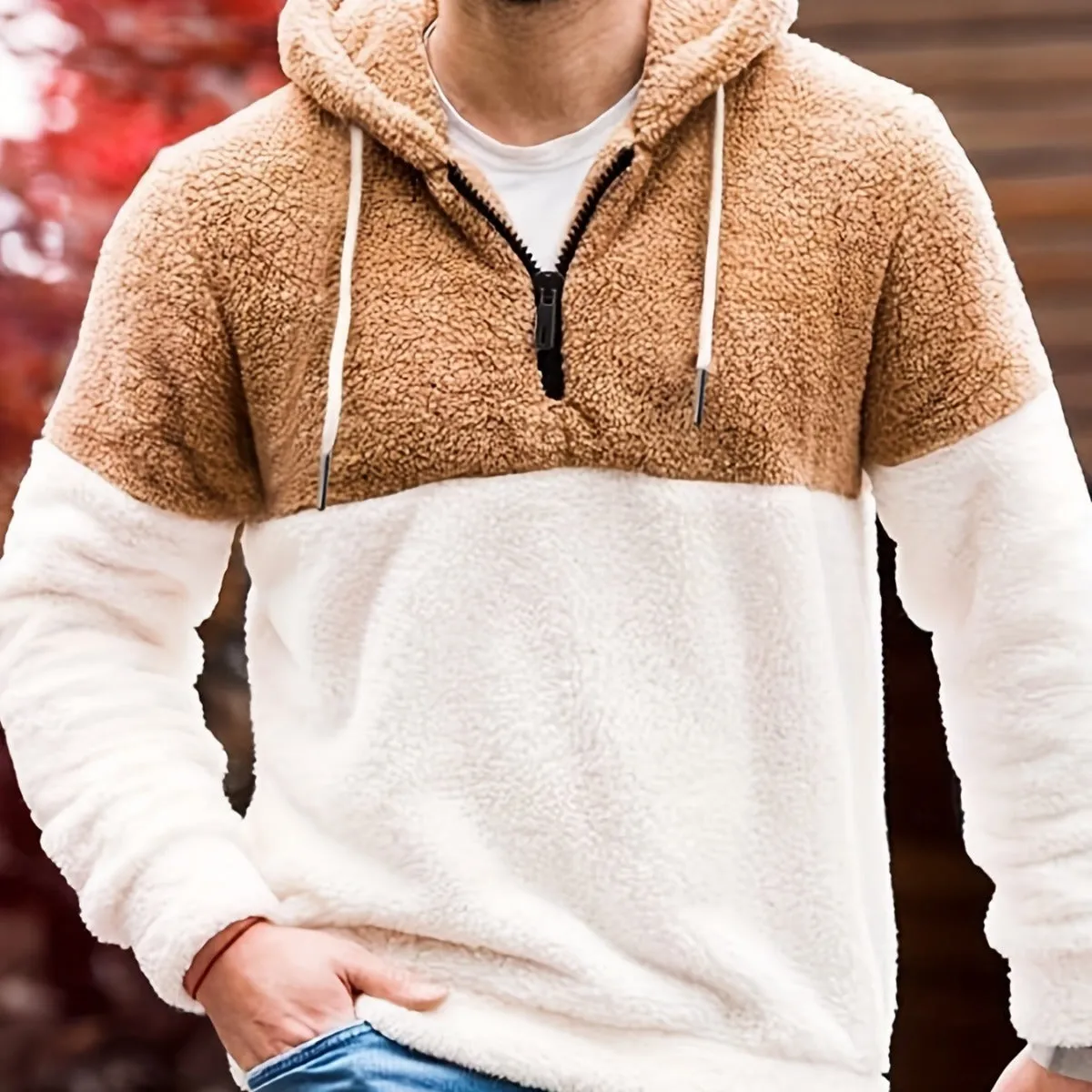 Stitching Half Zipper Hooded Men's Sweater