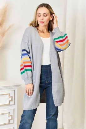 Stripe Open Front Longline Cardigan