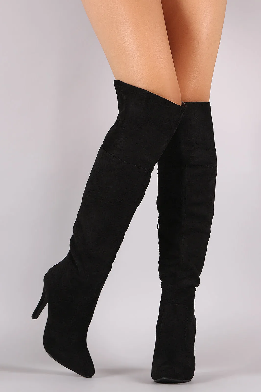 Suede Slit Pointy Toe Stiletto Over-The-Knee Boots