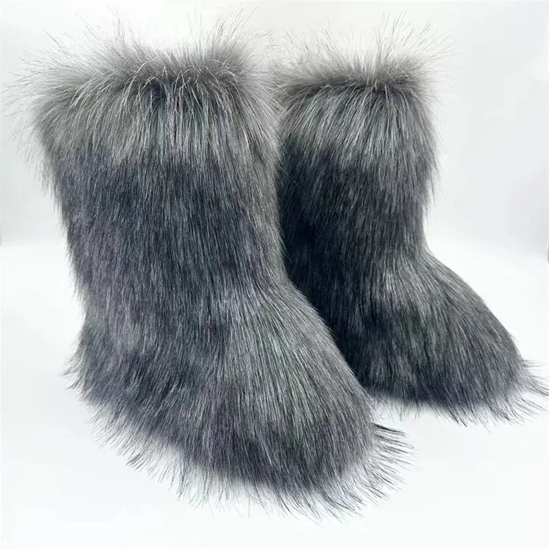 TEEK - Faux Fox Fur Snow Boots Velvet Headband Handbag Set