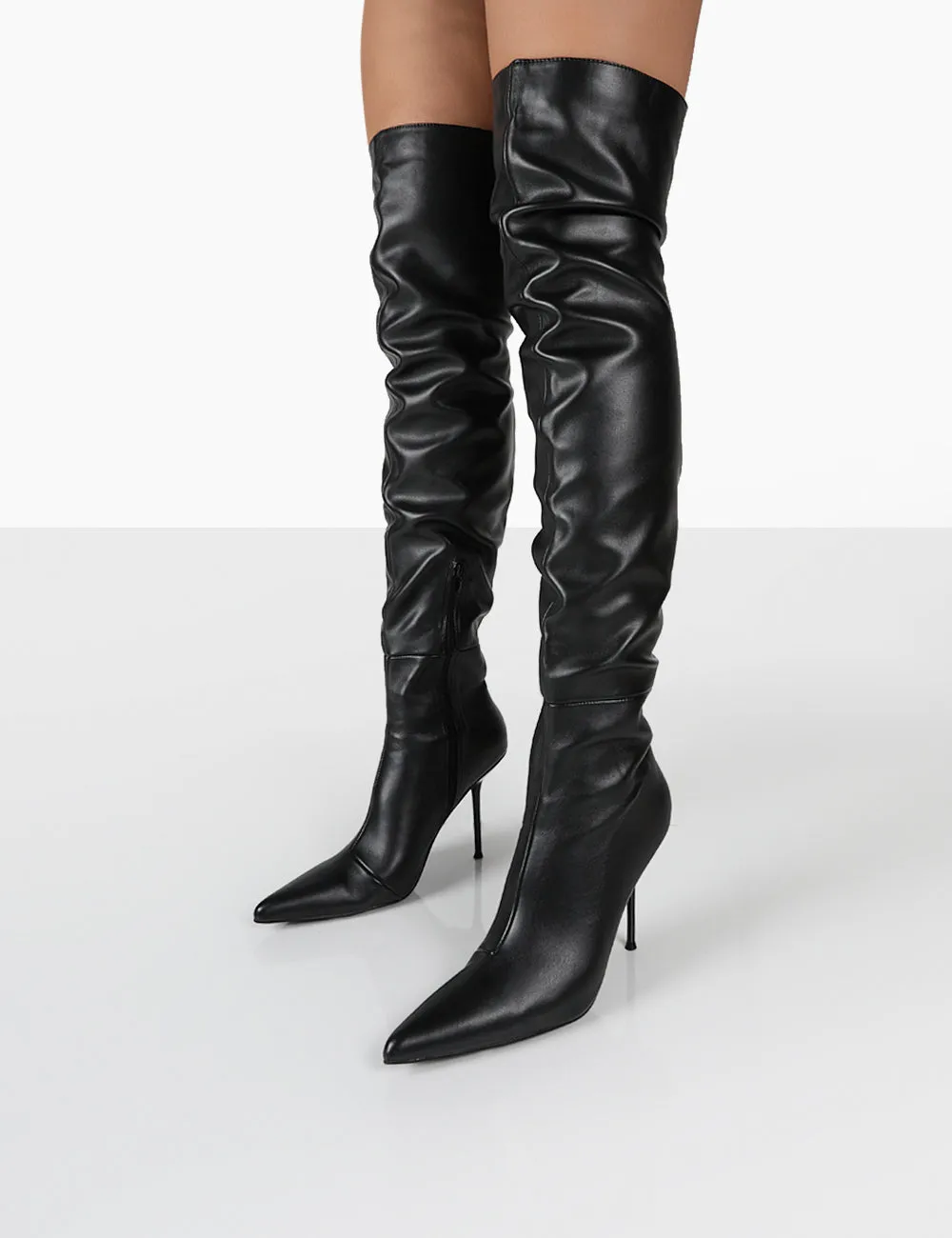 Tianna Black PU Pointed Toe Over The Knee Stiletto Boots