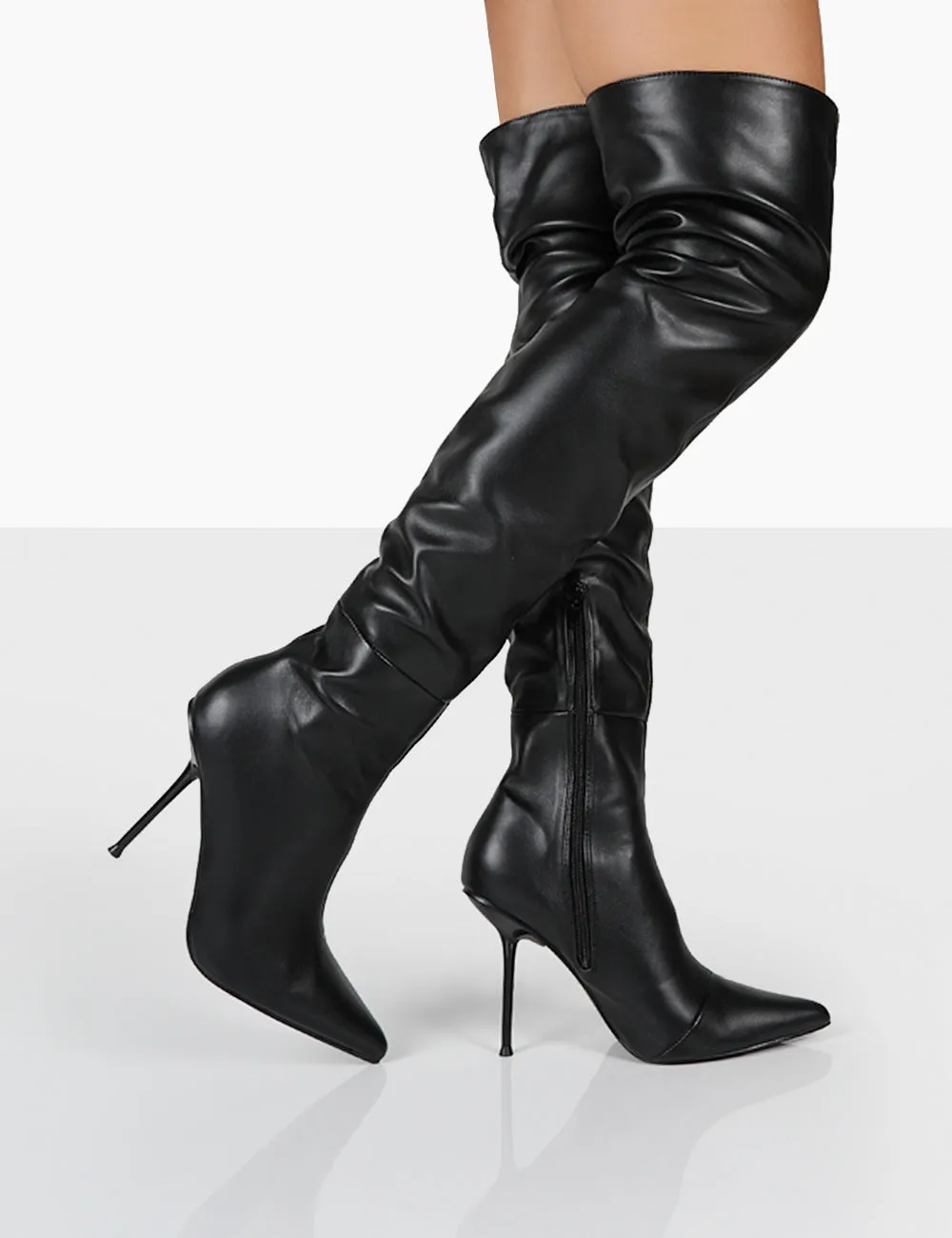 Tianna Black PU Pointed Toe Over The Knee Stiletto Boots