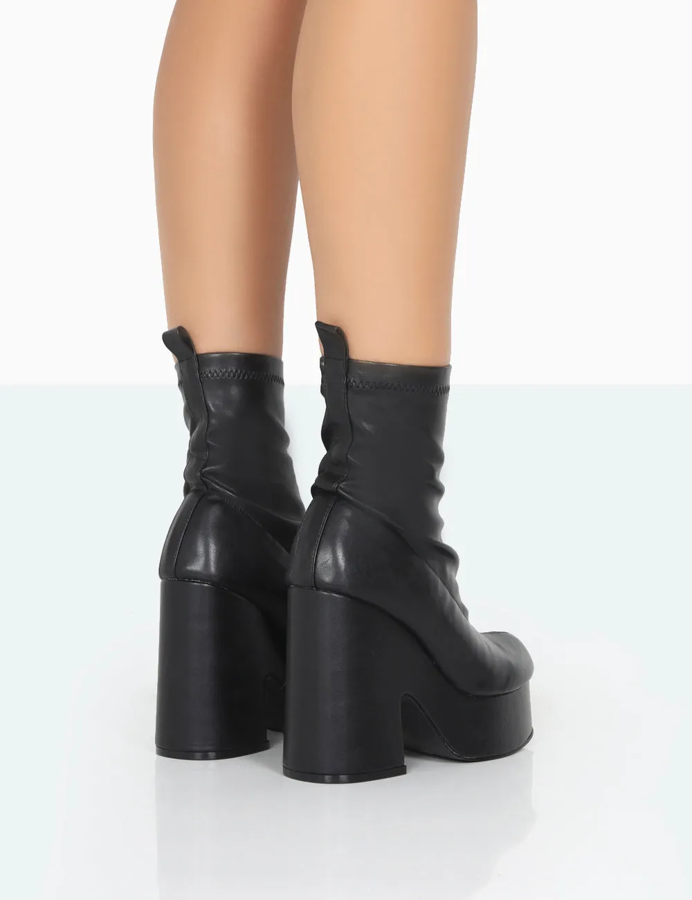 Trix Black Stretch PU Platform Ankle Boots