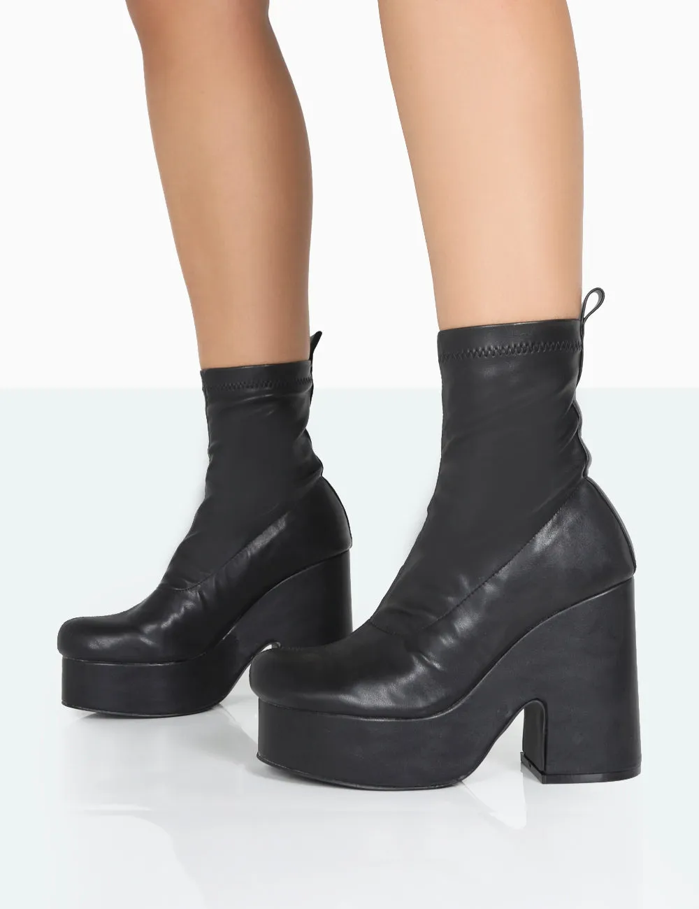 Trix Black Stretch PU Platform Ankle Boots